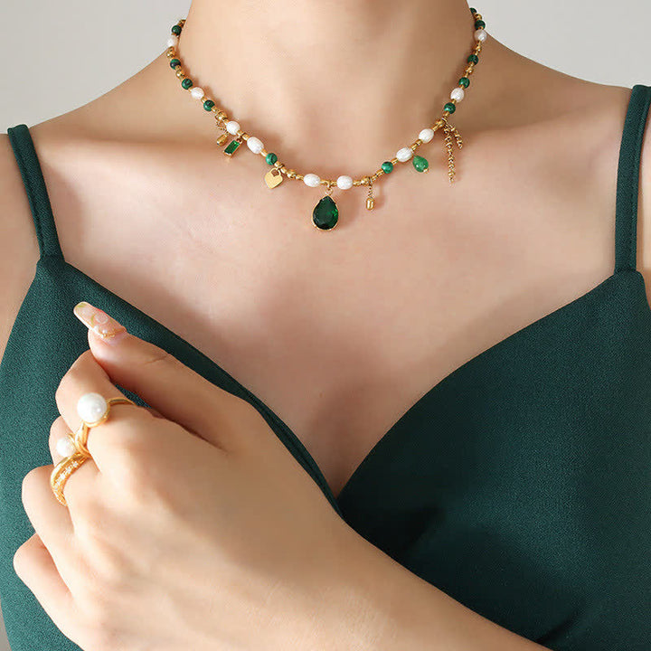 Pearl Bead Zircon Turquoise Calm Necklace Pendant