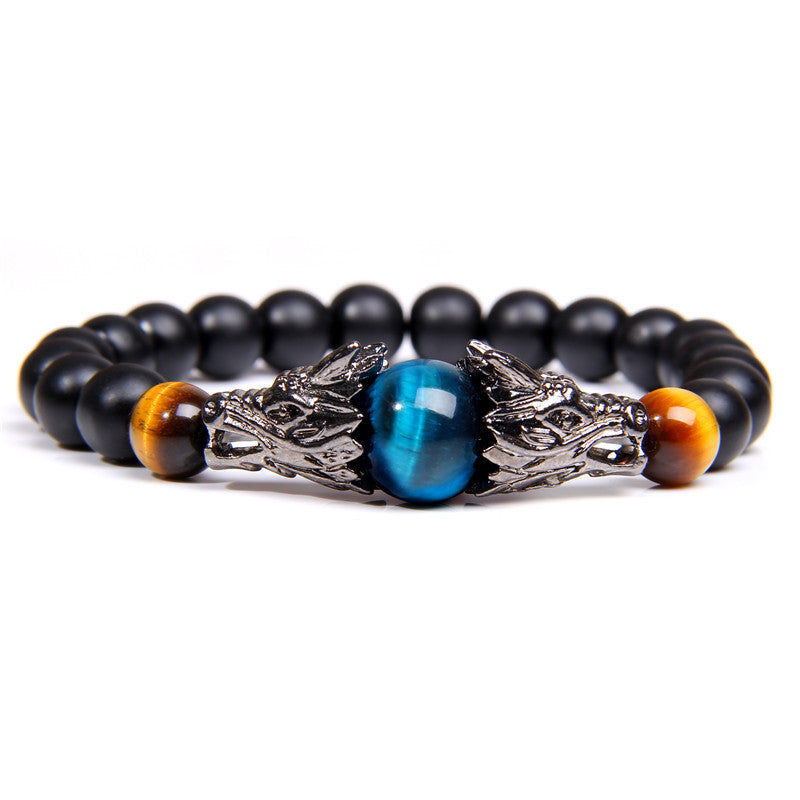 Frosted Stone Tiger Eye Dragon Courage Strength Bracelet