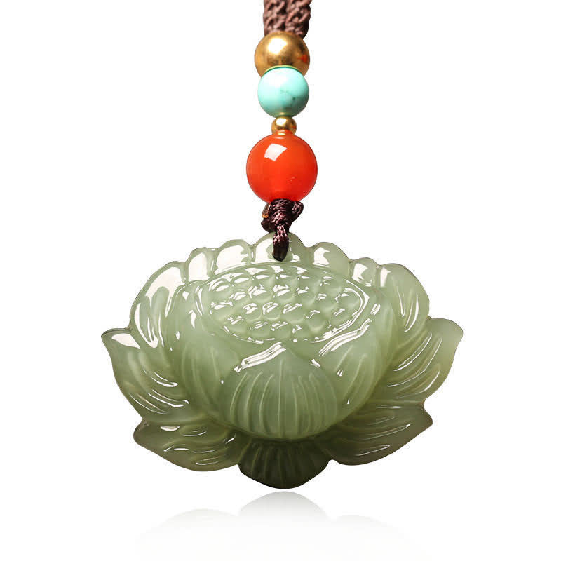 Hetian Cyan Jade Lotus Flower Success Necklace Pendant