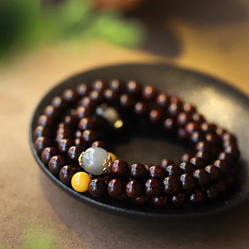 925 Sterling Silver Indian Small Leaf Red Sandalwood Hetian Gray Jade Amber Gold Star Bracelet