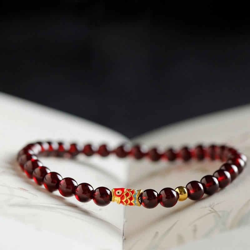 Buddha Stones 999 Gold Koi Fish Natural Garnet Protection Bracelet