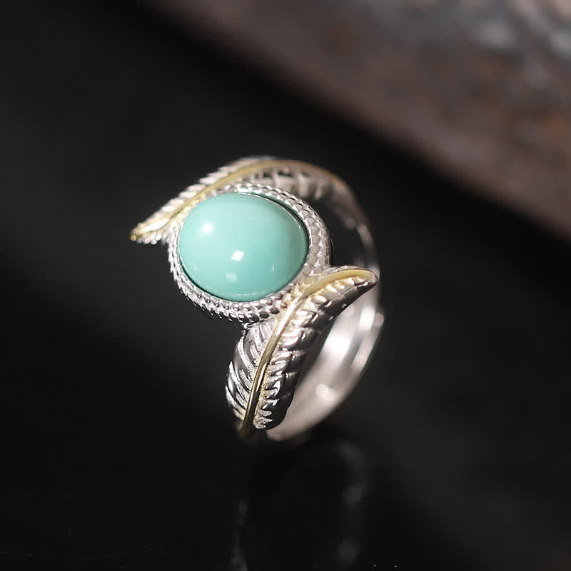 925 Sterling Silver Turquoise Feather Strength Protection Ring