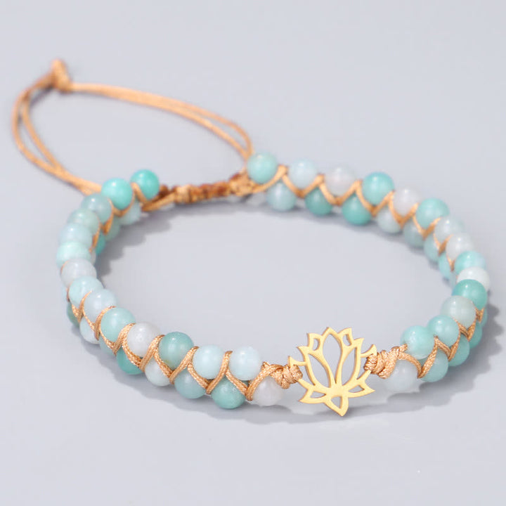 Buddha Stones Amazonite Beads Lotus Flower Balance Weave Bracelet