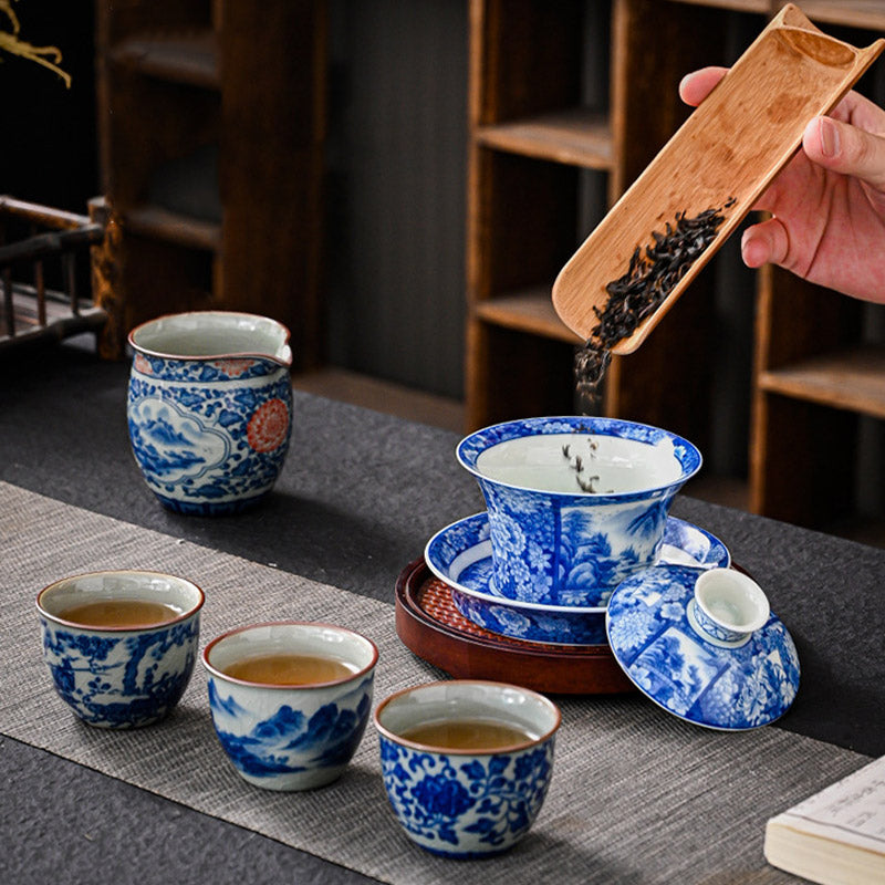 Buddha Stones Jingdezhen Dragon Phoenix Pavilion Pine Flower Ceramic Gaiwan Sancai Teacup Kung Fu Tea Cup And Saucer With Lid 170ml