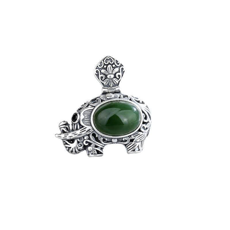 925 Sterling Silver Hetian Cyan Jade Elephant Success Necklace Pendant