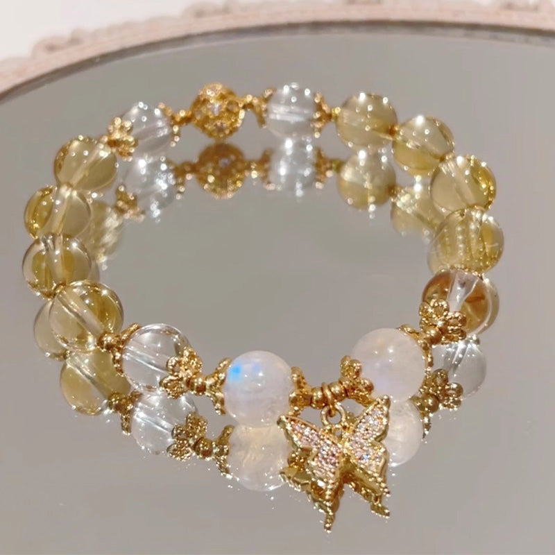 Buddha Stones Citrine Moonstone Butterfly Charm Prosperity Protection Bracelet