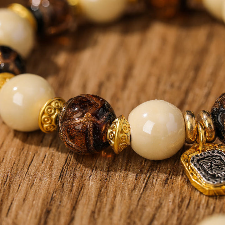 Buddha Stones Tibetan Zakiram Goddess of Wealth Charm Liuli Glass Incense Ash Porcelain Bead Protection Bracelet