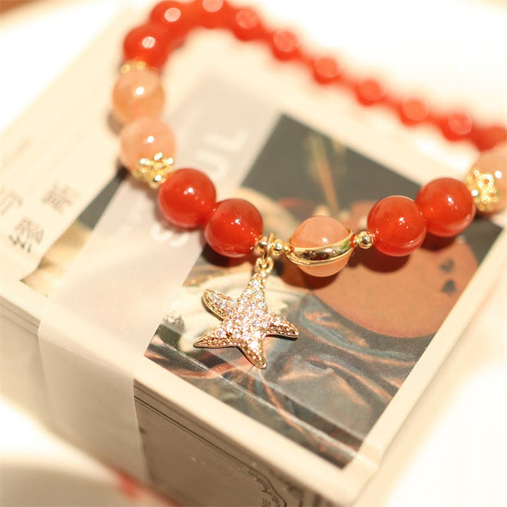 Sun Stone Peach Moonstone Red Agate Crystal Star Wealth Bracelet