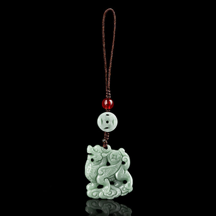 Buddha Stones Natural Jade Kirin Prosperity Phone Hanging Decoration