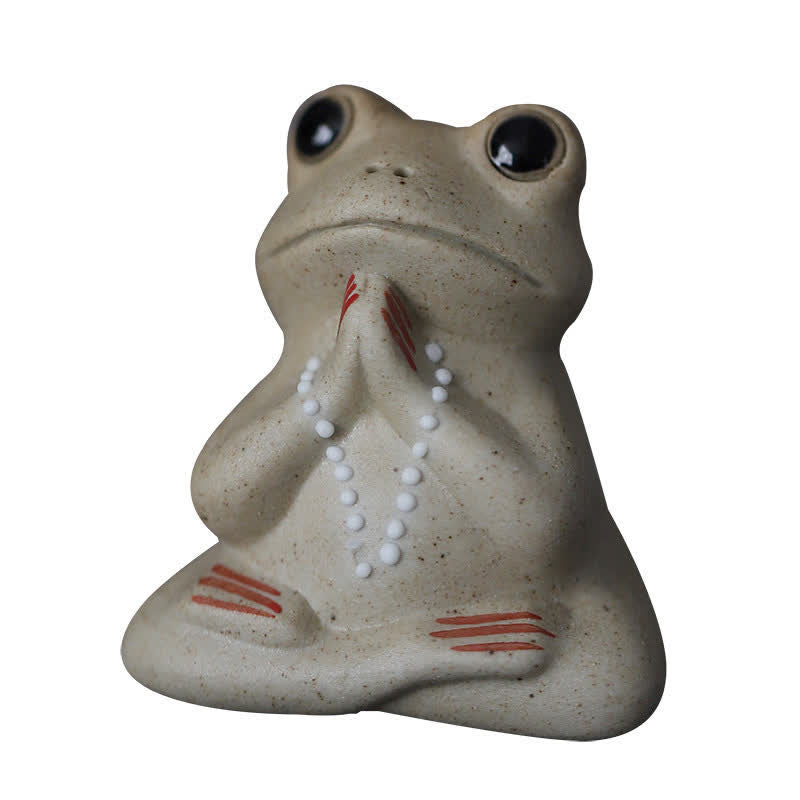 Meditating Ceramic Small Frog Statue Decoration