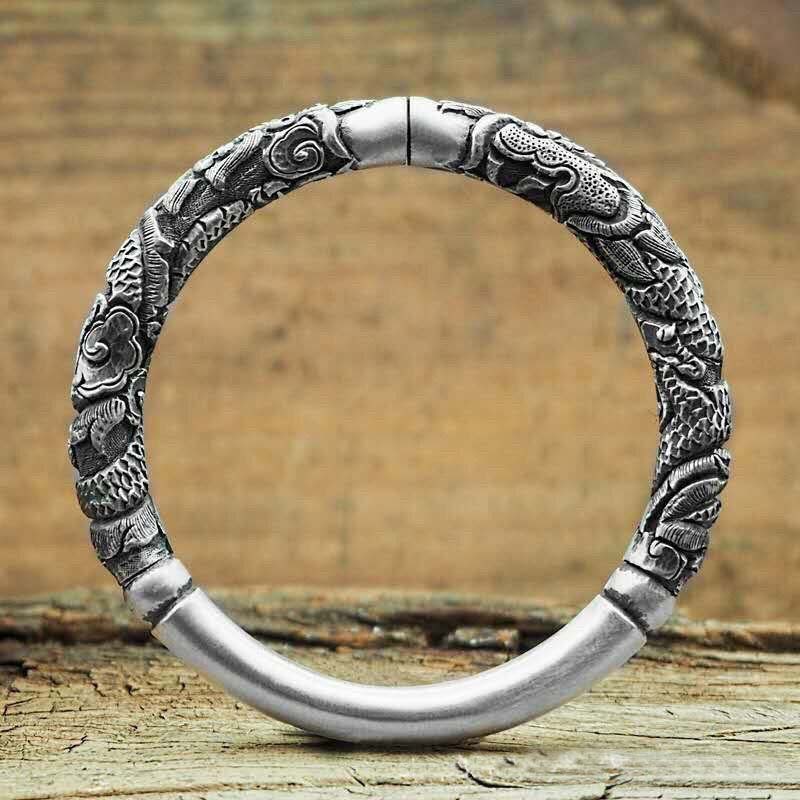 Dragon Auspicious Clouds Luck Protection Bracelet Adjustable Bangle