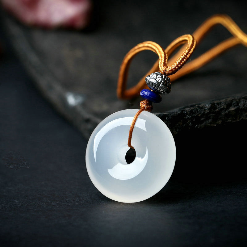 Round White Agate Luck Necklace Pendant