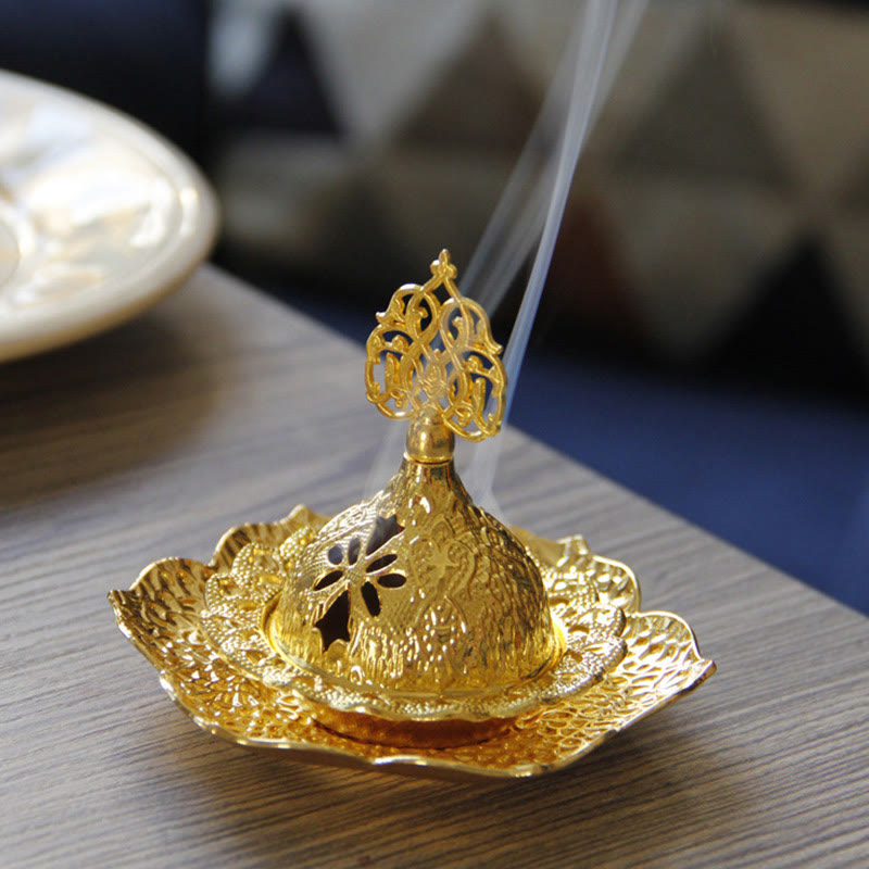 Gold Leaf Coaster Spiritual Mini Alloy Metal Incense Burner