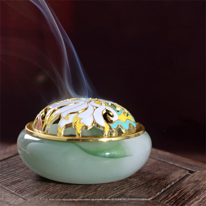 Buddha Stones Nine Tailed Fox Liuli Crystal Healing Meditation Incense Burner