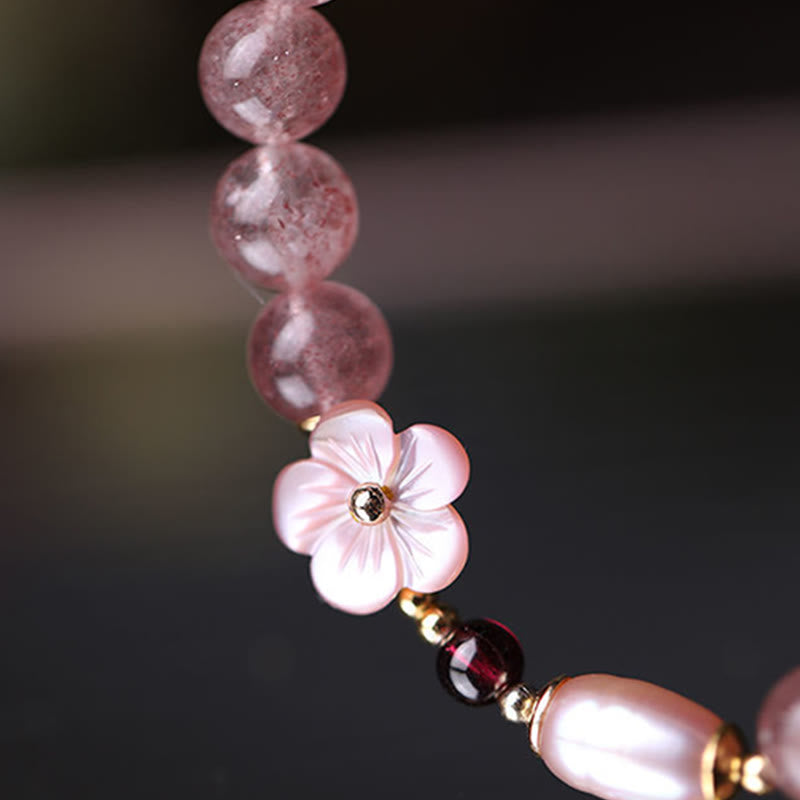 Buddha Stones Strawberry Quartz Peach Blossom Love Bracelet