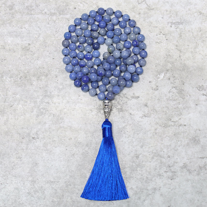 108 Mala Blue Aventurine Beads Yoga Meditation Prayer Beads Necklace