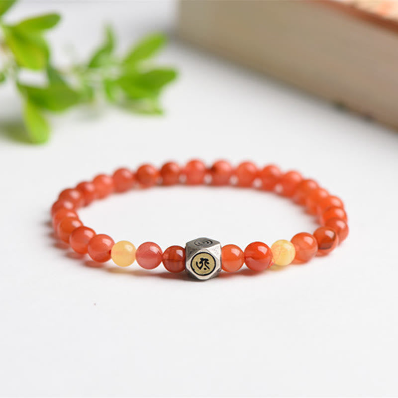 Buddha Stones 925 Sterling Silver Chinese Zodiac Natal Buddha Amulet Red Agate Amber Self-acceptance Bracelet