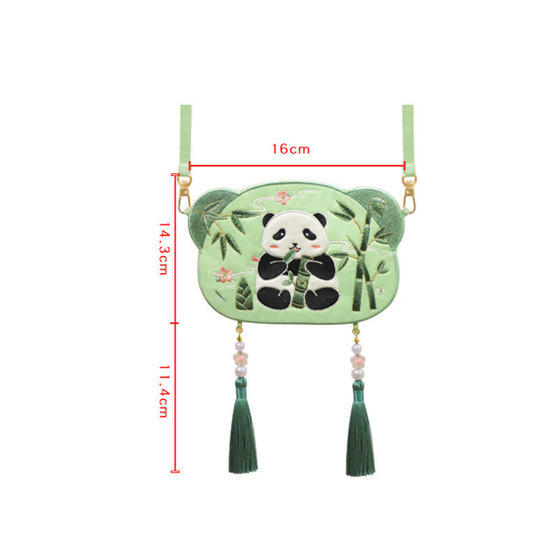 Buddha Stones Embroidery Lucky Panda Cat Shiba Inu Deer Rabbit Fox Flower Cute Animal Hanfu Bag Crossbody Bag Shoulder Bag