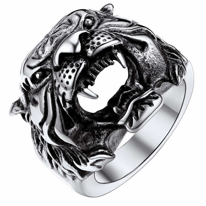 Men's Animal Tiger Head Titanium Steel Balance Calm Punk Rock Biker Ring