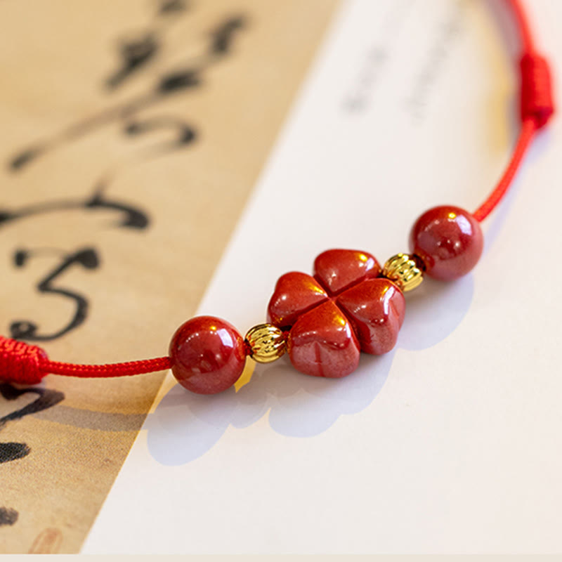 FREE Today: Blessings and Luck Four Leaf Clover Cinnabar Red String Protection Bracelet