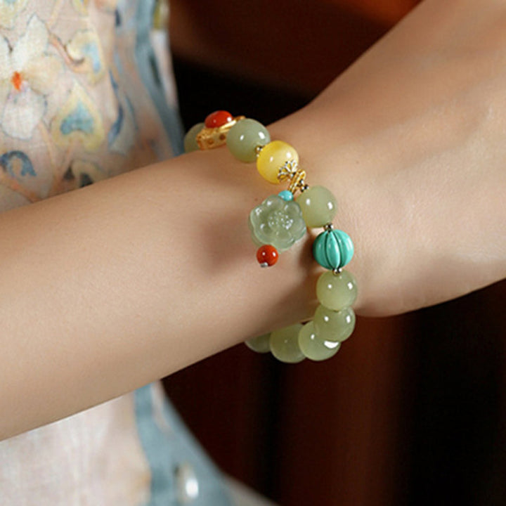 Jade Amber Lotus Bead Luck Bracelet