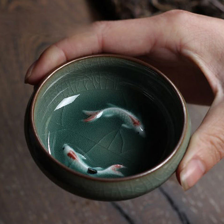 Buddha Stones Colorful Koi Fish Ceramic Teacup Kung Fu Tea Cup Bowl