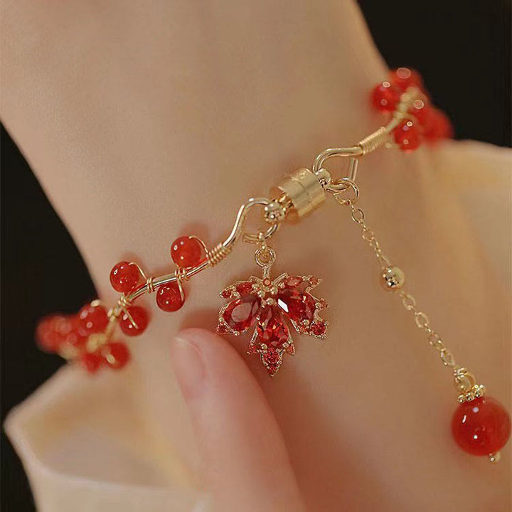 Buddha Stones Red Maple Leaf Luck Charm Bracelet