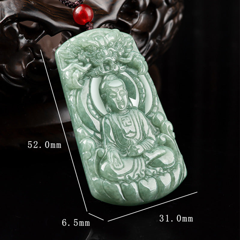 Tathagata Buddha Dragon Jade Amulet Serenity String Necklace