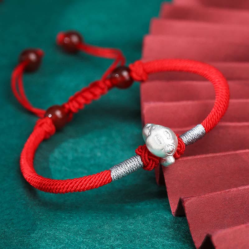 Buddha Stones 999 Sterling Silver Chinese Zodiac Luck Strength Red String Bracelet