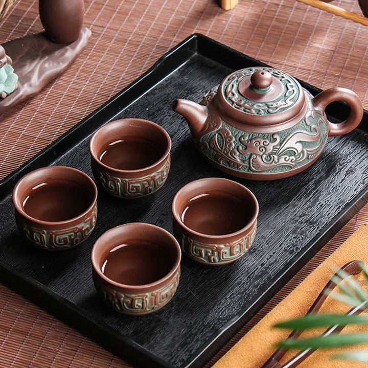 Auspicious Clouds Dragon Phoenix Chinese Gongfu Tea Set Ceramic Teapot