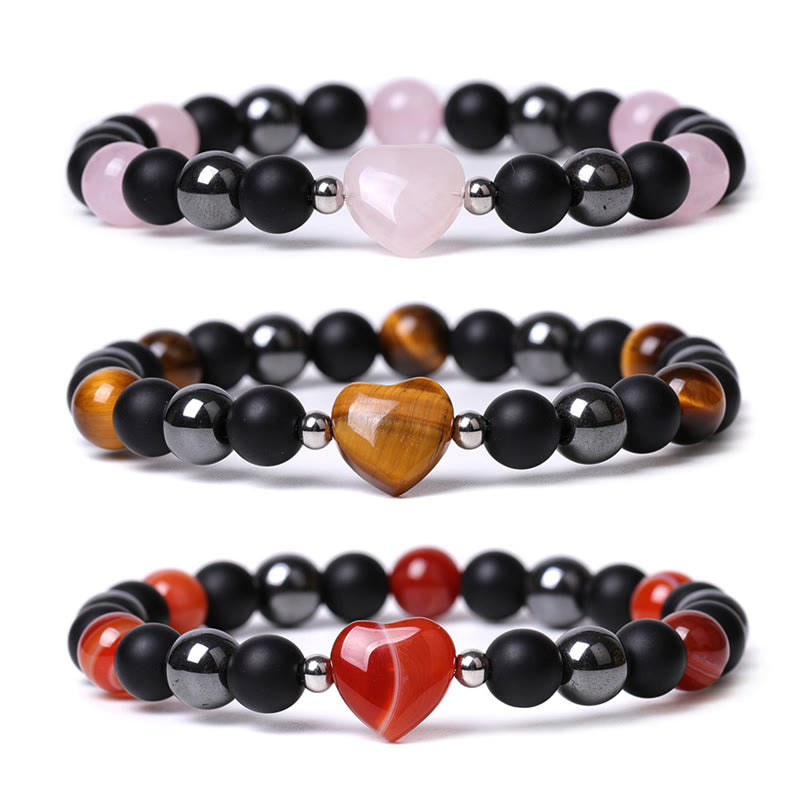 Buddha Stones Black Onyx Tiger Eye Stone Crystal Love Heart Protection Bracelet