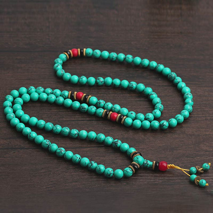 Buddha Stones Tibetan Turquoise Healing Mala Bracelet