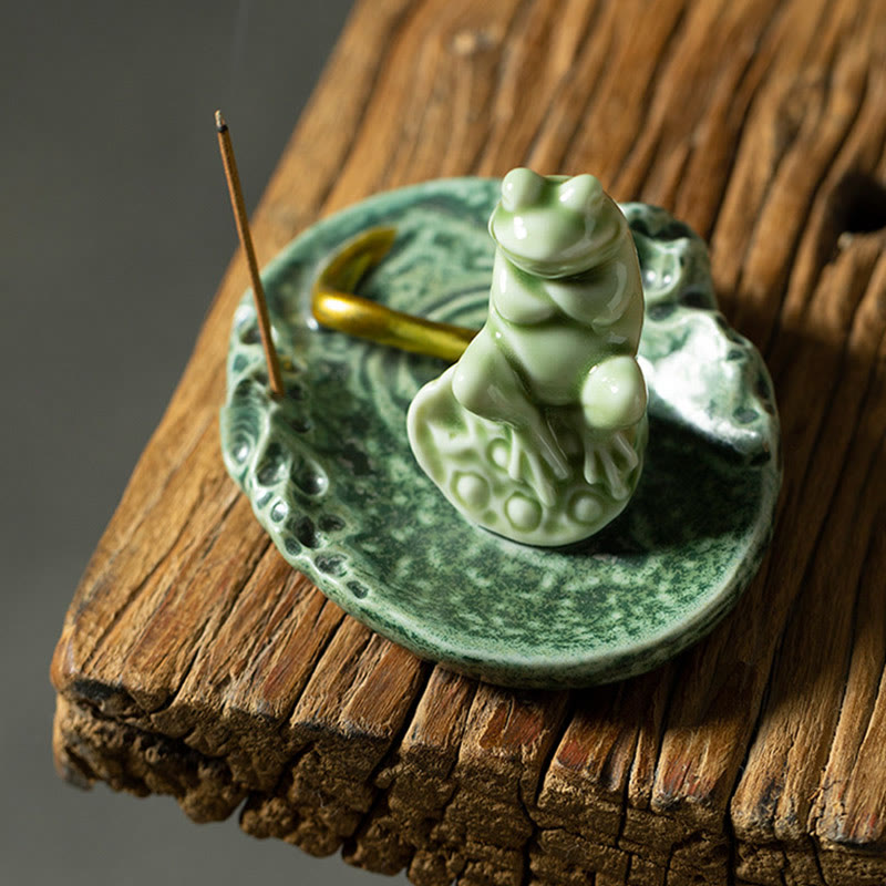 Buddha Stones Leaf Meditation Frog Pattern Healing Ceramic Incense Burner Decoration