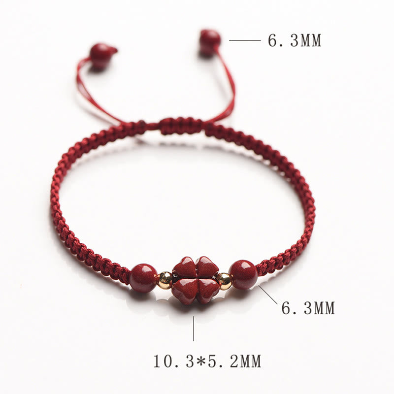 Four Leaf Clover Five-petal Flower Cinnabar Blessing Red String Bracelet