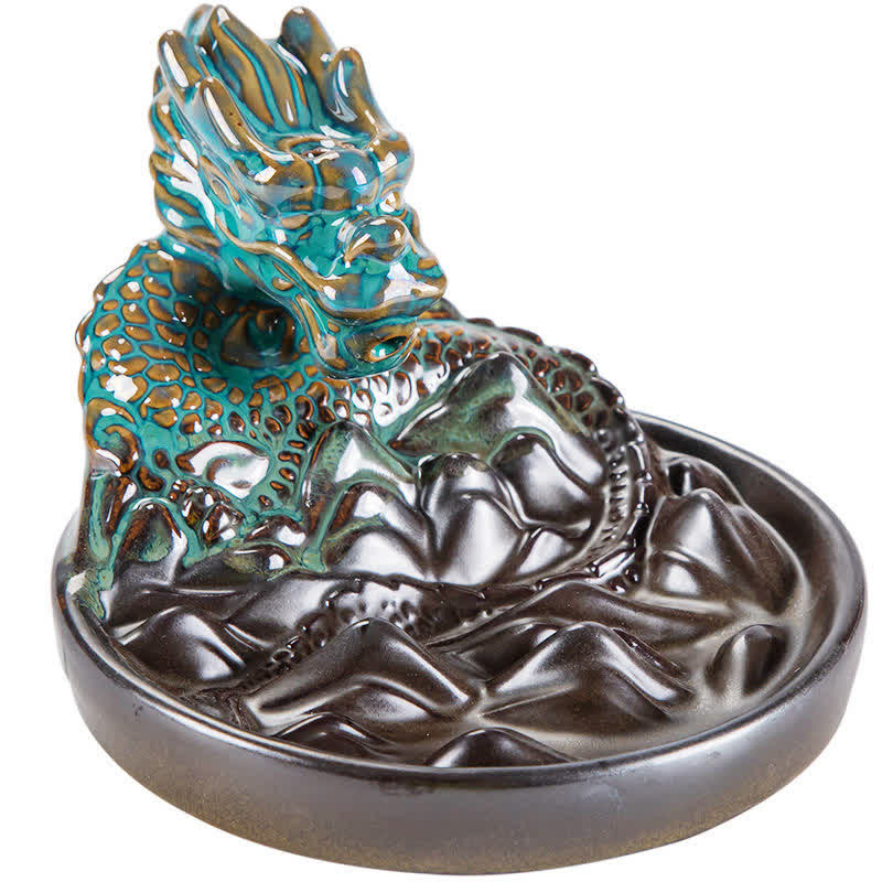 Dragon Pattern Ceramic Backflow Smoke Fountain Incense Burner Decoration