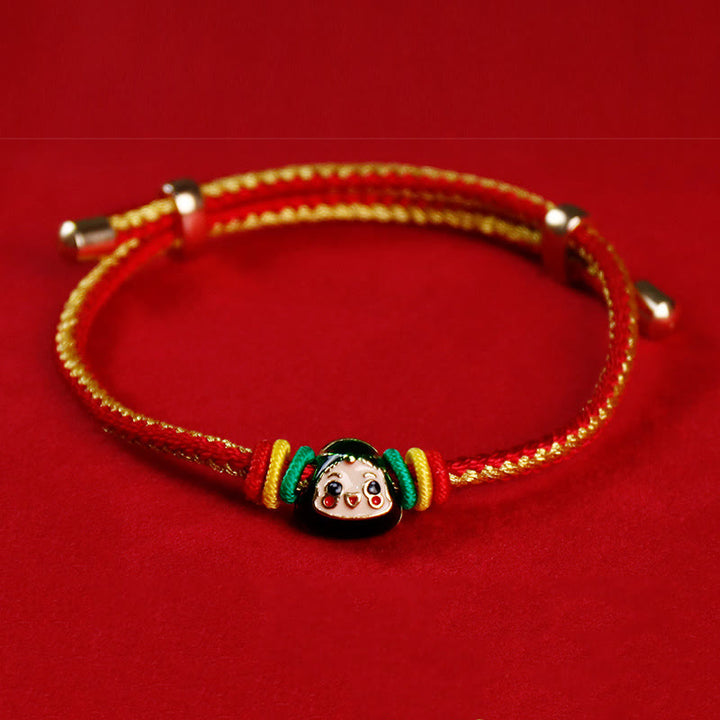 Buddha Stones Colorful Rope Zongzi Pattern Fu Character Luck Handmade Bracelet