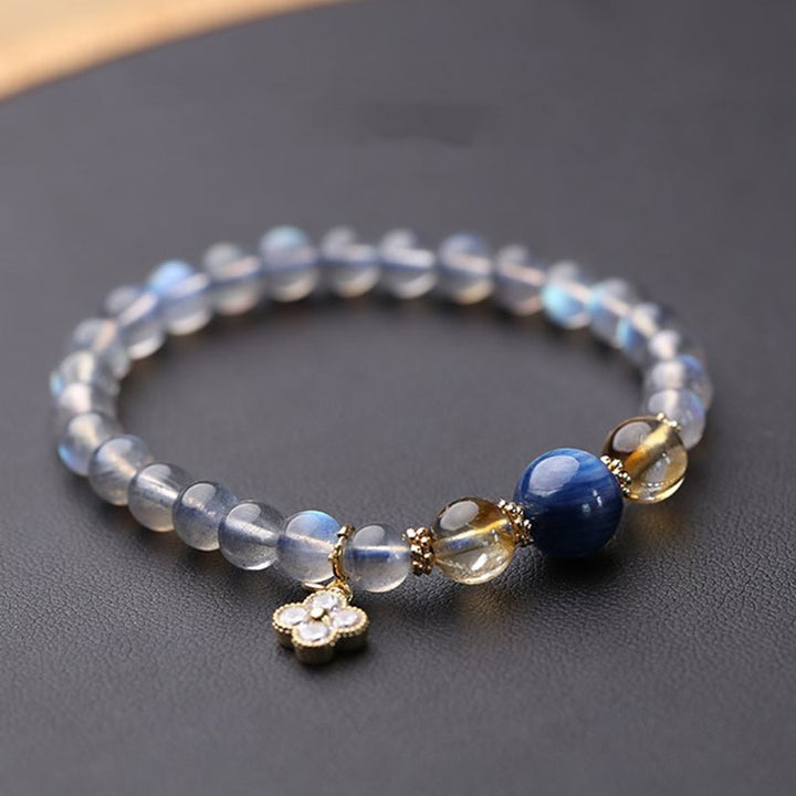 Natural Moonstone Flower Chram Healing Beads Bracelet