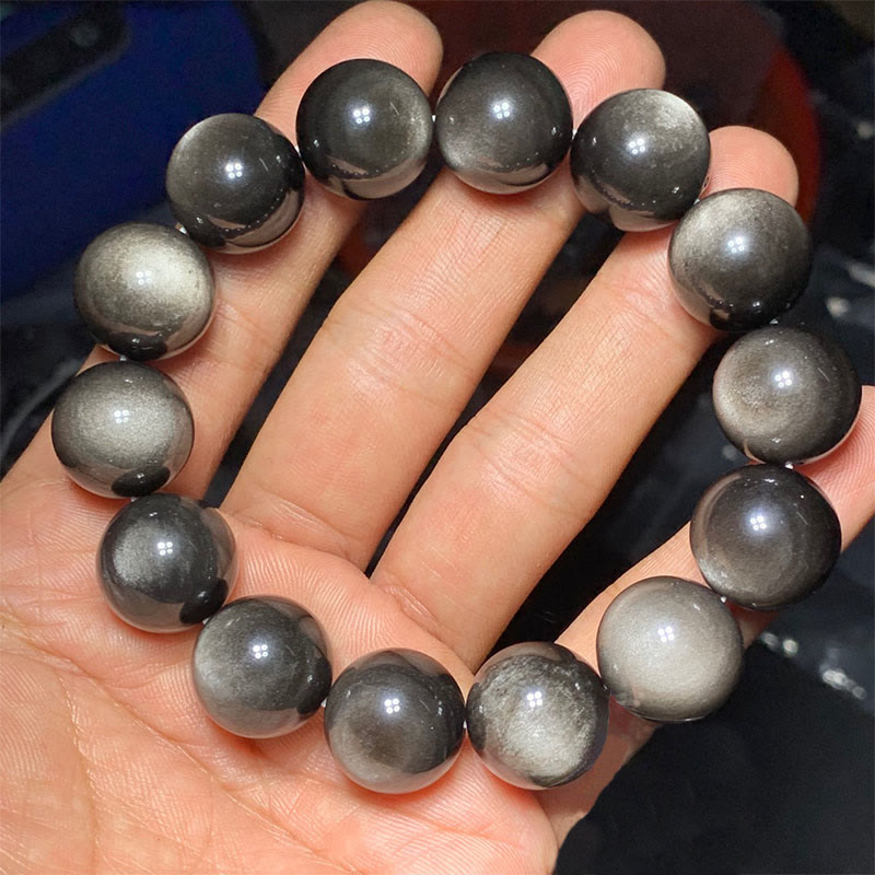 Buddha Stones Natural Silver Sheen Obsidian Soothing Protection Bracelet