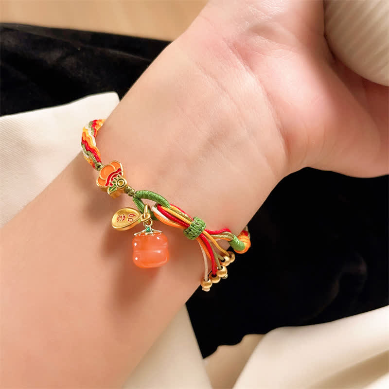 Buddha Stones Persimmon Red Agate Strength Reincarnation Knot Braid String Bracelet