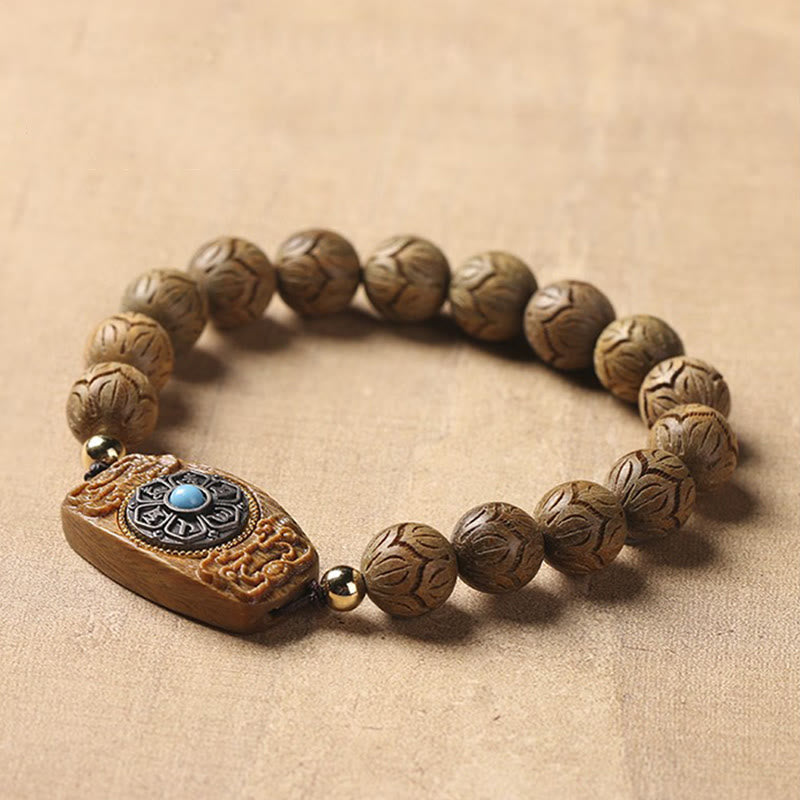 Buddha Stones Green Sandalwood Ebony Wood Sandalwood Om Mani Padme Hum Soothing Bracelet