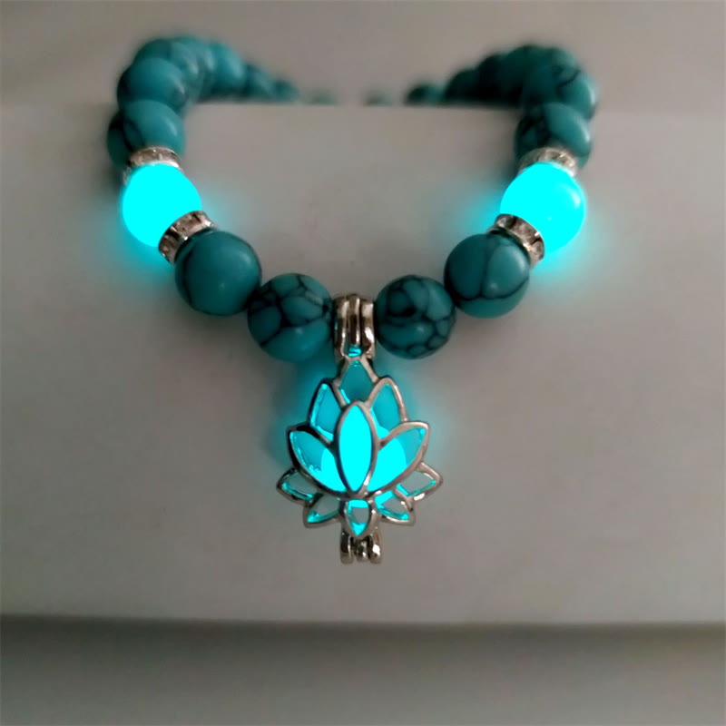 Buddha Stones Tibetan Turquoise Glowstone Luminous Bead Lotus Protection Bracelet