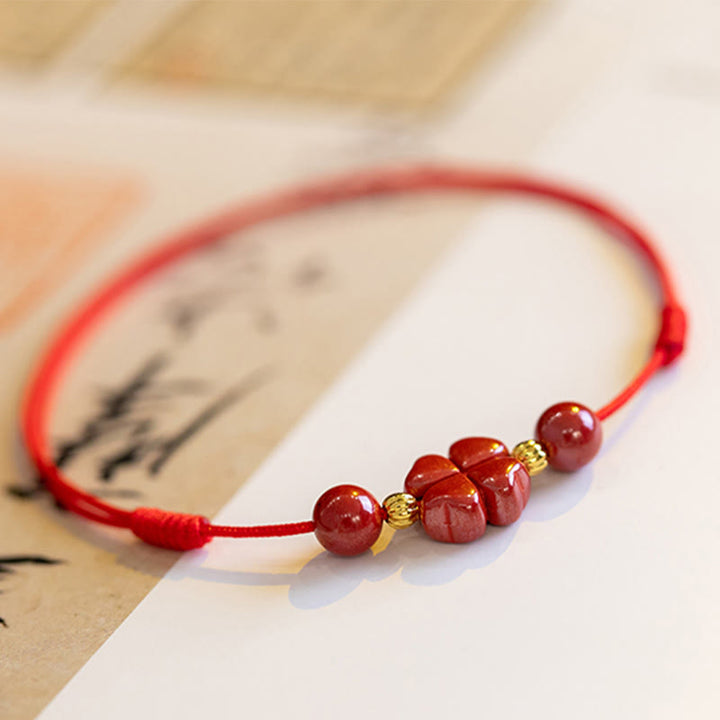 FREE Today: Blessings and Luck Four Leaf Clover Cinnabar Red String Protection Bracelet