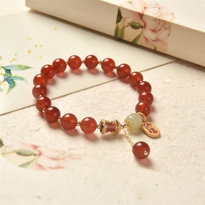 Natural Red Agate Jade Confidence Fortune Blessing Charm Bracelet