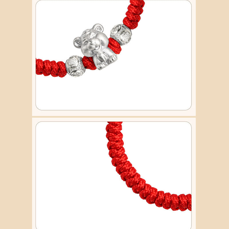 Buddha Stones 999 Sterling Silver Chinese Zodiac Red Rope Luck Handcrafted Kids Bracelet