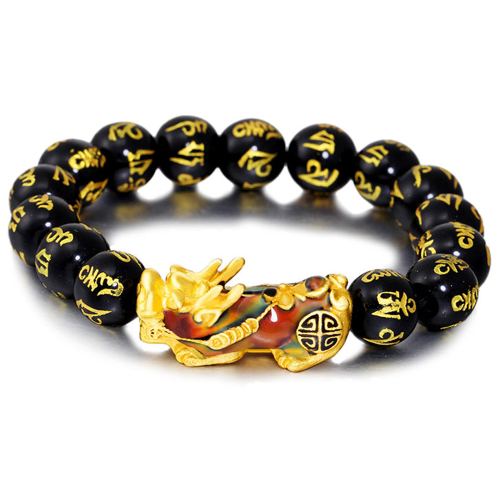 FengShui PiXiu Obsidian Om Mani Padme Hum Wealth Bracelet