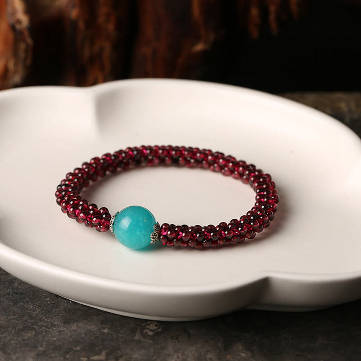 Buddha Stones Natural Garnet Pink Crystal Red Agate Amazonite Bead Protection Bracelet