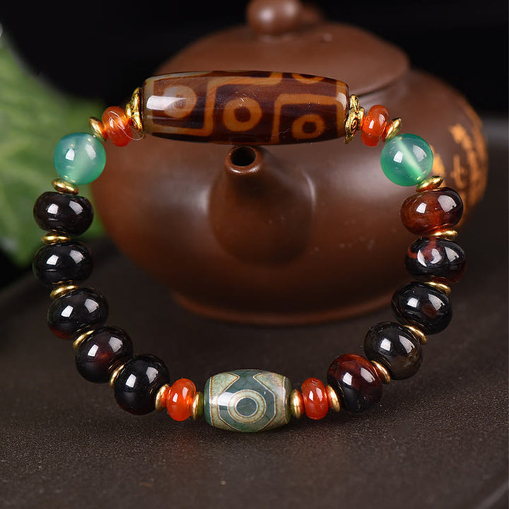 Buddha Stones Tibetan Natural Nine-Eye Dzi Bead Three-eyed Dzi Bead Protection Bracelet
