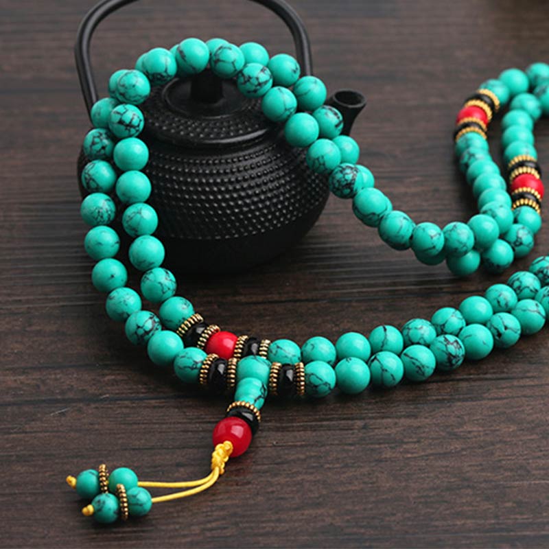 Buddha Stones Tibetan Turquoise Healing Mala Bracelet