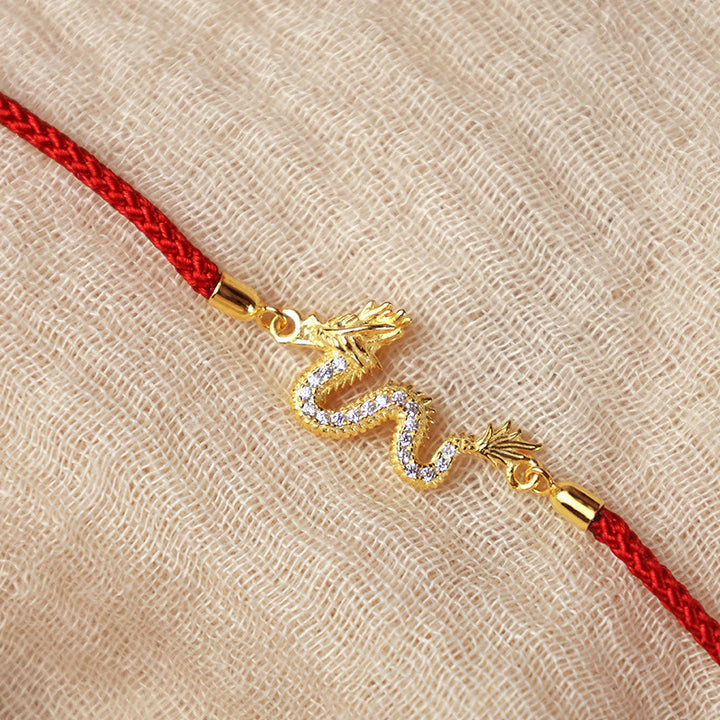 Buddha Stones 925 Sterling Silver Year Of The Dragon Auspicious Golden Dragon Luck Red Rope Chain Bracelet (Extra 30% Off | USE CODE: FS30)