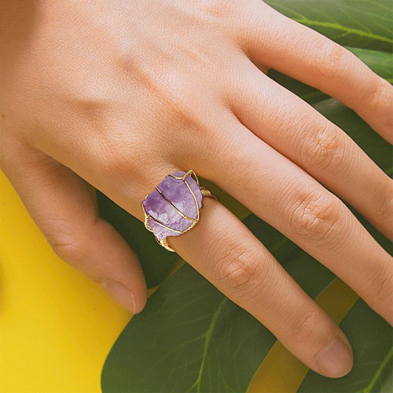 Buddha Stones Natural Crystal Gemstone Amethyst Adjustable Ring